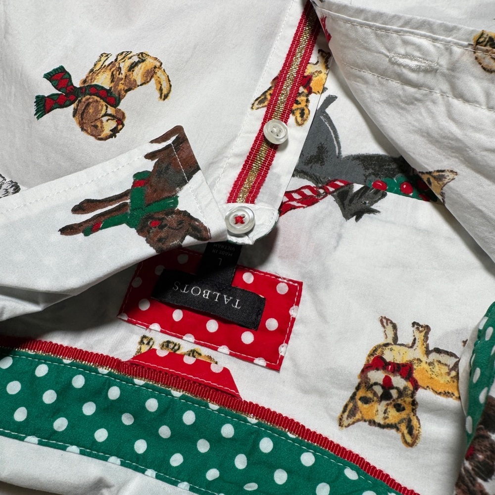 Talbots MODERN CLASSIC SHIRT - DOGS OF CHRISTMAS Size Large - never worn - Picture 7 of 9